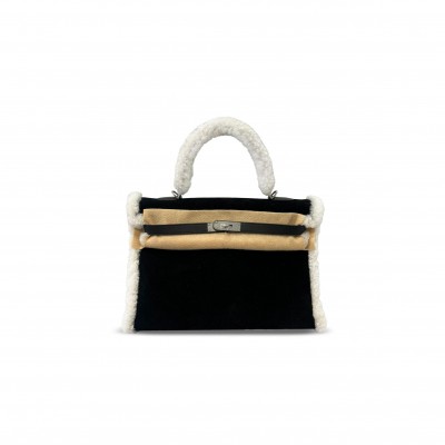 HERMES KELLY 35 TEDDY SHEARLING PALLADIUM HARDWARE (35*24*12cm)
